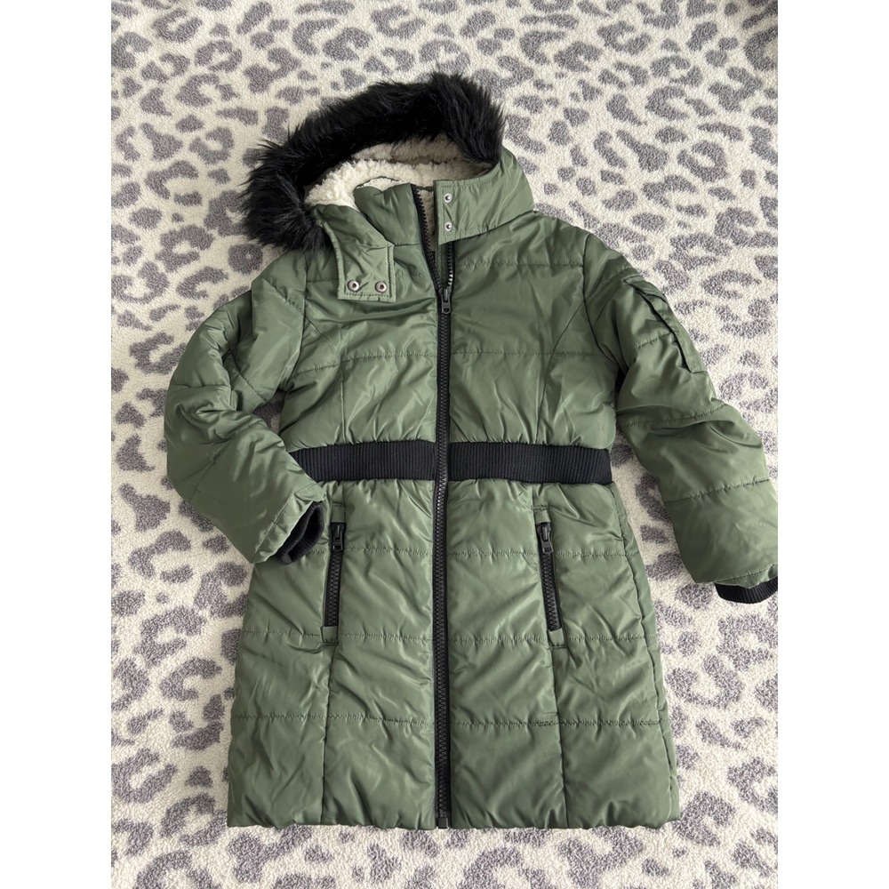 Hudson Girls Coat Size S 7 Green Puffer Jacket Fully length zipper